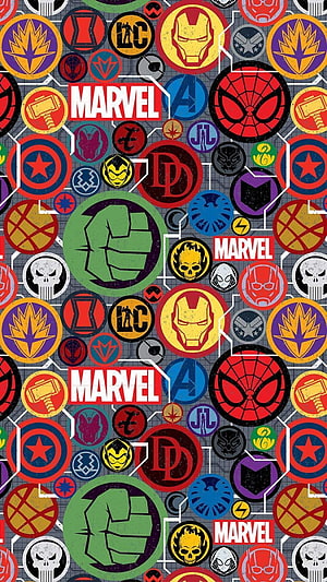 Marvel Comics Icon Pattern Wallpaper Featuring Avengers, Spider-Man, And Hulk Symbols, Marvel Pattern, marvel collage HD phone wallpaper