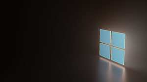 Glowing Windows 11 Logo on Dark Wall with Reflection HD wallpaper