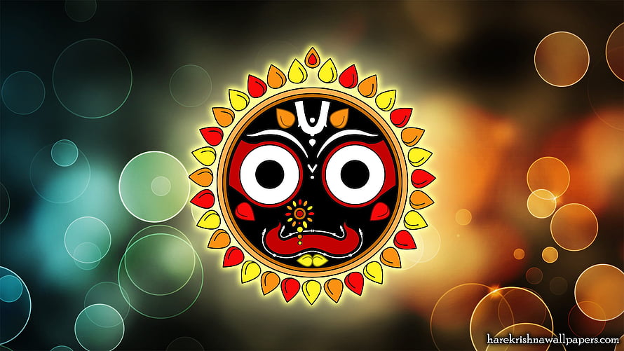 Jagannath Divine Face Illustration With Radiant Diya Halo And Bokeh Background HD wallpaper