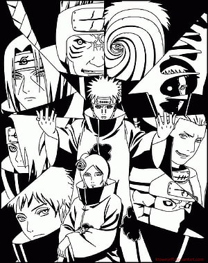 Naruto Akatsuki Members Black and White Line Art Coloring Page HD phone wallpaper