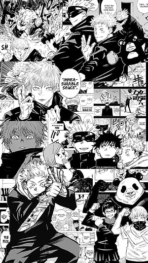 Gojo Satoru and Panda Jujutsu Kaisen Manga Panel Collage Wallpaper, Jujutsu Kaisen HD phone wallpaper