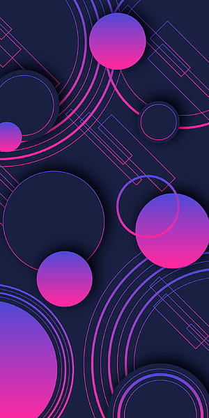 Abstract Geometric Wallpaper With Neon Pink And Purple Gradient Circles On Dark Blue Background HD phone wallpaper