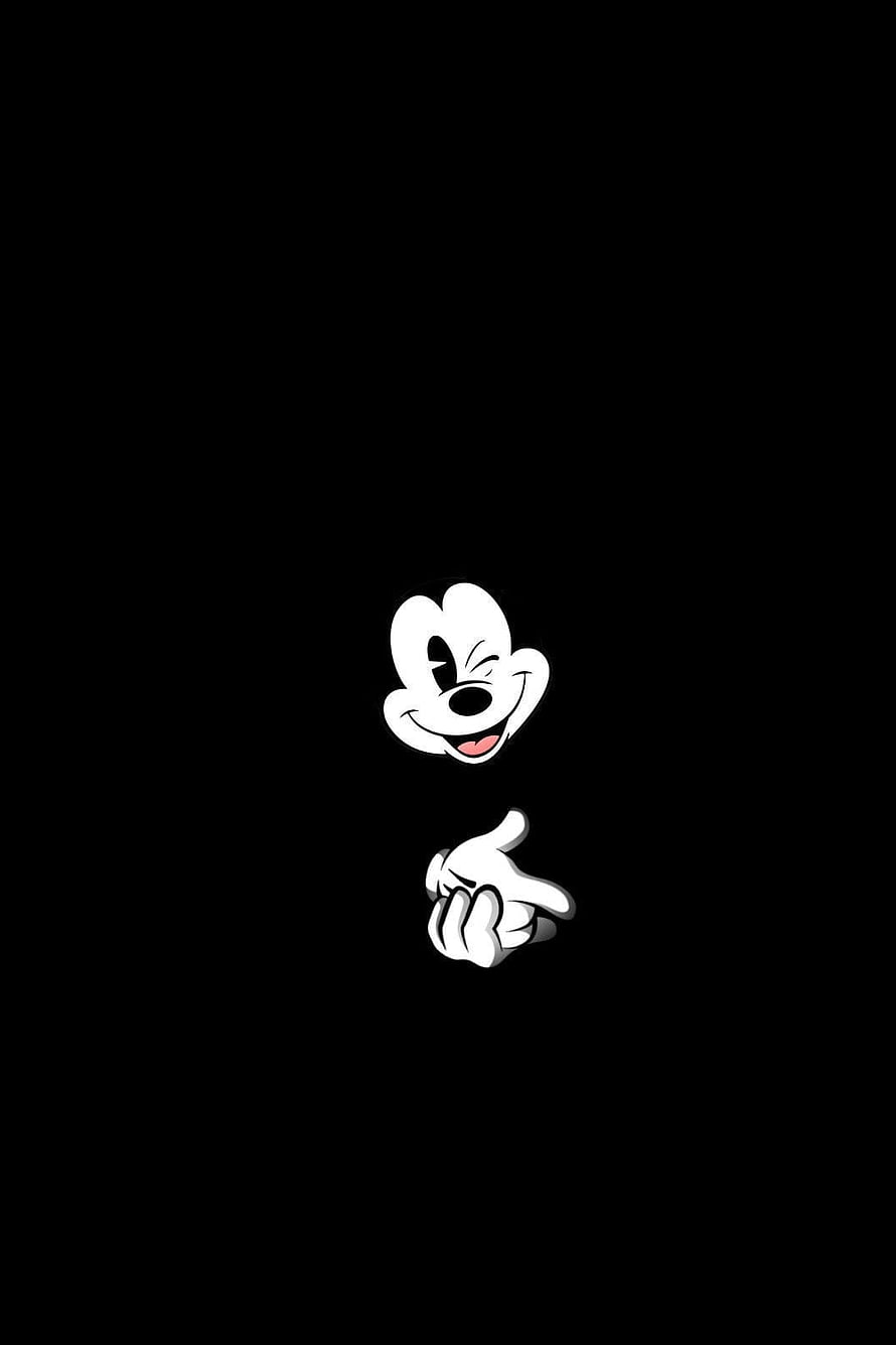 Mickey Mouse Winking and Pointing Minimalist Black and White Cartoon Illustration HD phone wallpaper
