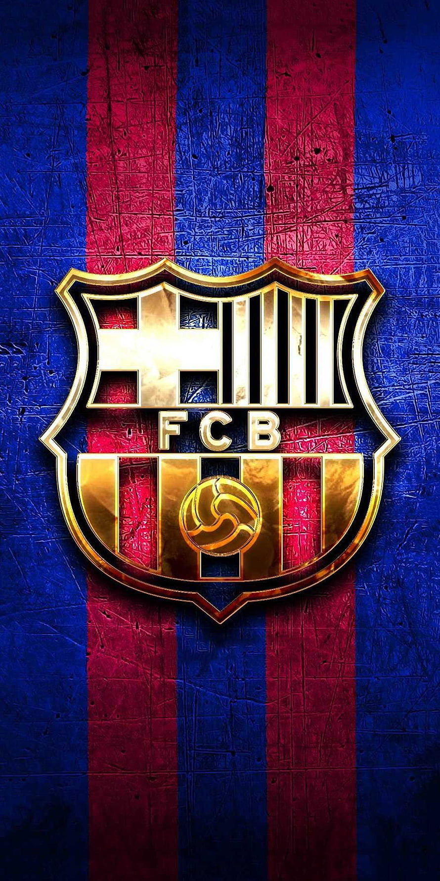 Golden FC Barcelona Crest on Blue and Red Striped Background HD phone wallpaper