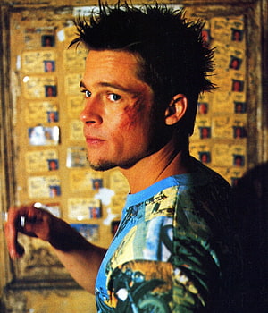 Brad Pitt as Tyler Durden in Fight Club with spiky hair and facial bruise HD phone wallpaper
