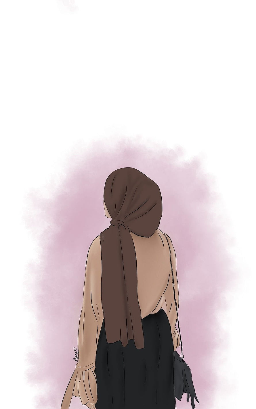 Anime Girl Wearing Brown Hijab and Black Dress With Pink Background HD phone wallpaper