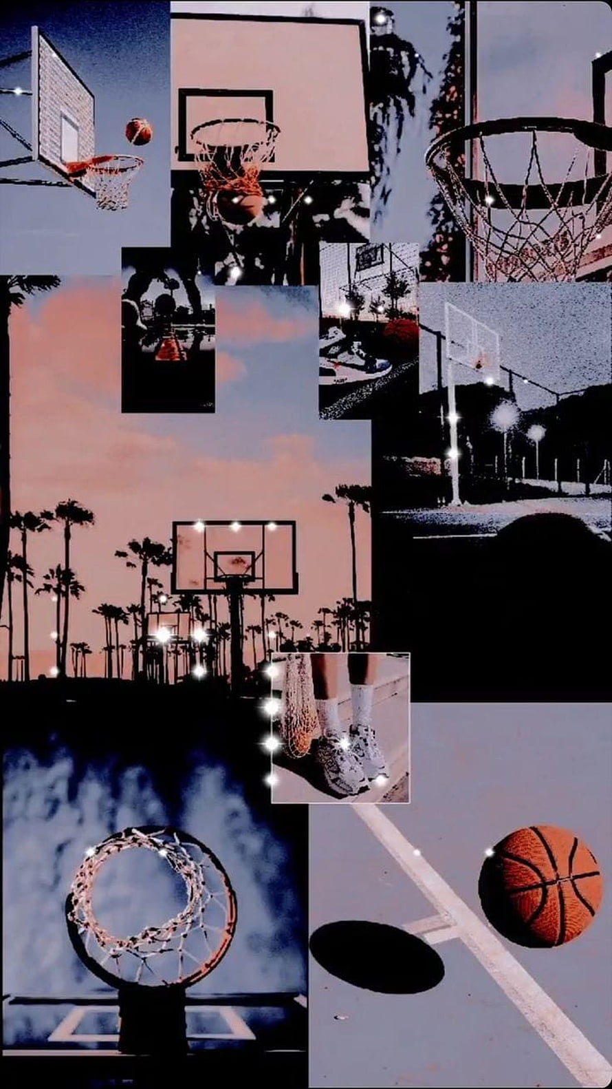 Basketball Aesthetic Collage with Hoops, Sneakers, and Sunset Court Vibes HD phone wallpaper