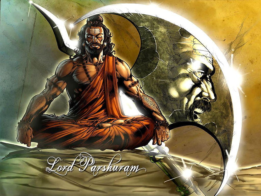Lord Parshuram Meditating in Orange Robes with Bow and Arrow HD wallpaper