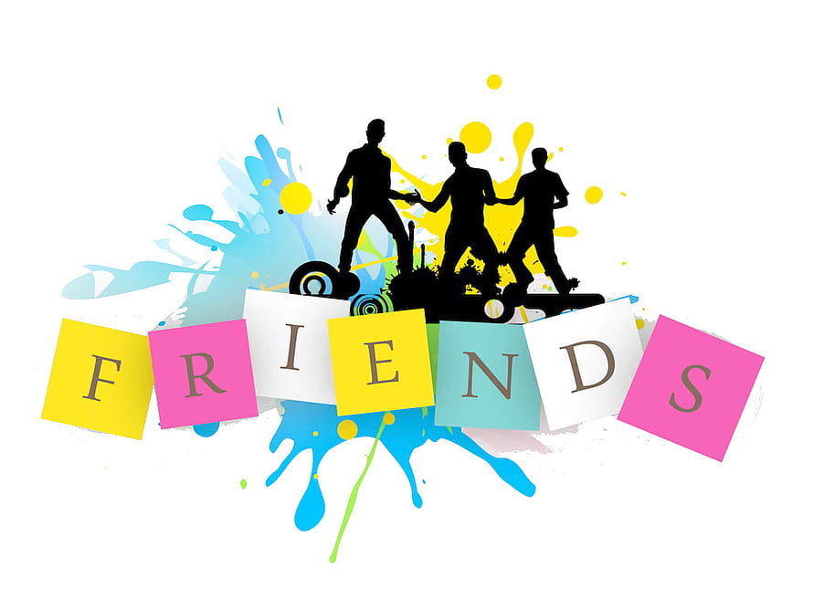 Colorful Friendship Silhouette Illustration with Paint Splashes and Letter Tiles HD wallpaper