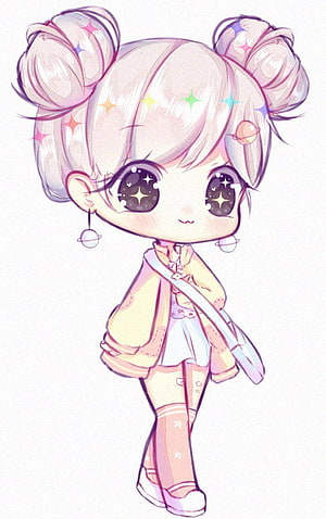Cute Chibi Girl with Space Theme and Sparkly Eyes HD phone wallpaper
