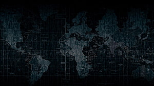 Dark Digital World Map with Matrix Code Overlay for Cyber Security Theme HD wallpaper
