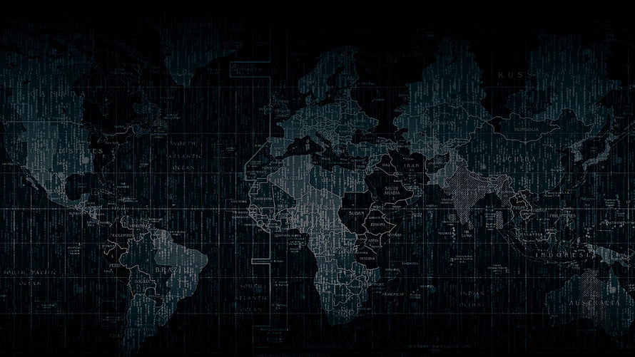 Dark Digital World Map with Matrix Code Overlay for Cyber Security Theme HD wallpaper