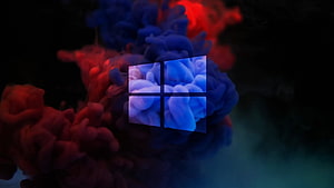 Windows 11 Logo with Red and Blue Ink Smoke Abstract Background HD wallpaper