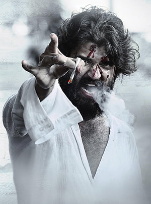 World Famous Lover Movie Poster Featuring Intense Bearded Man With Blood And Cigarette, World Famous Lover , Movies, #world famous lover HD phone wallpaper