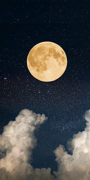 Full Moon Rising Above Clouds in a Starry Night Sky HD phone wallpaper