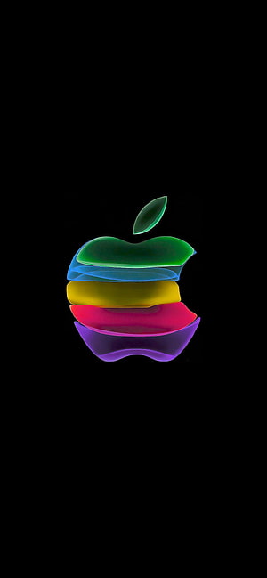 Colorful Layered Apple Logo on Black Background HD phone wallpaper