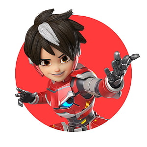 3D Animated Boy in Red Robot Suit with White Hair Streak HD phone wallpaper