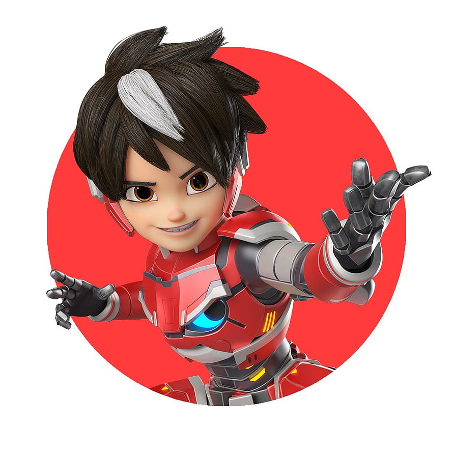 3D Animated Boy in Red Robot Suit with White Hair Streak HD phone wallpaper
