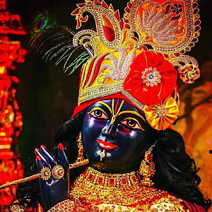 Banke Bihariji Murti with Ornate Crown and Gold Jewelry HD phone wallpaper