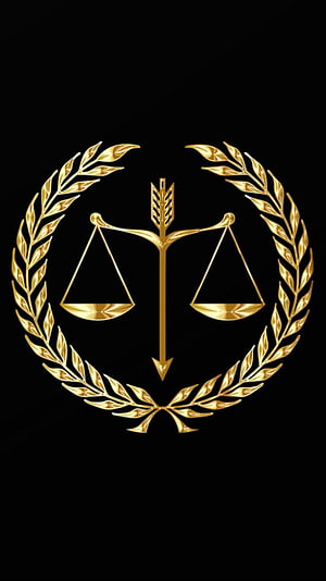 Golden Scales of Justice and Laurel Wreath Symbol on Black Background HD phone wallpaper