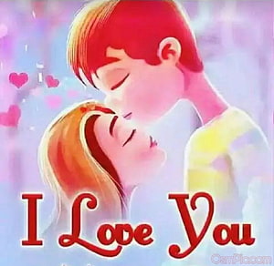 Romantic cartoon couple about to kiss with I Love You text and floating hearts, Romantic I Love You For Whatsapp Dp Status, love whatsapp dp HD wallpaper