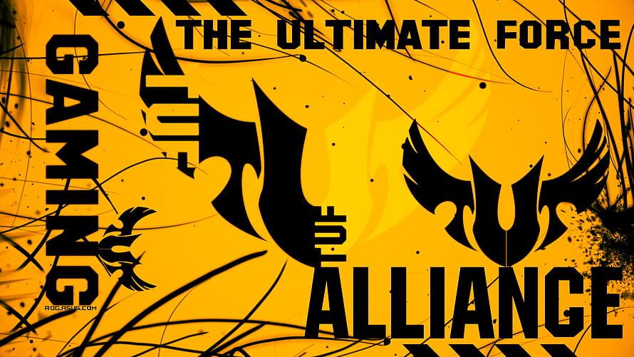 Asus TUF Gaming Alliance Graphic with Bold Black Typography on Vibrant Yellow Background HD wallpaper