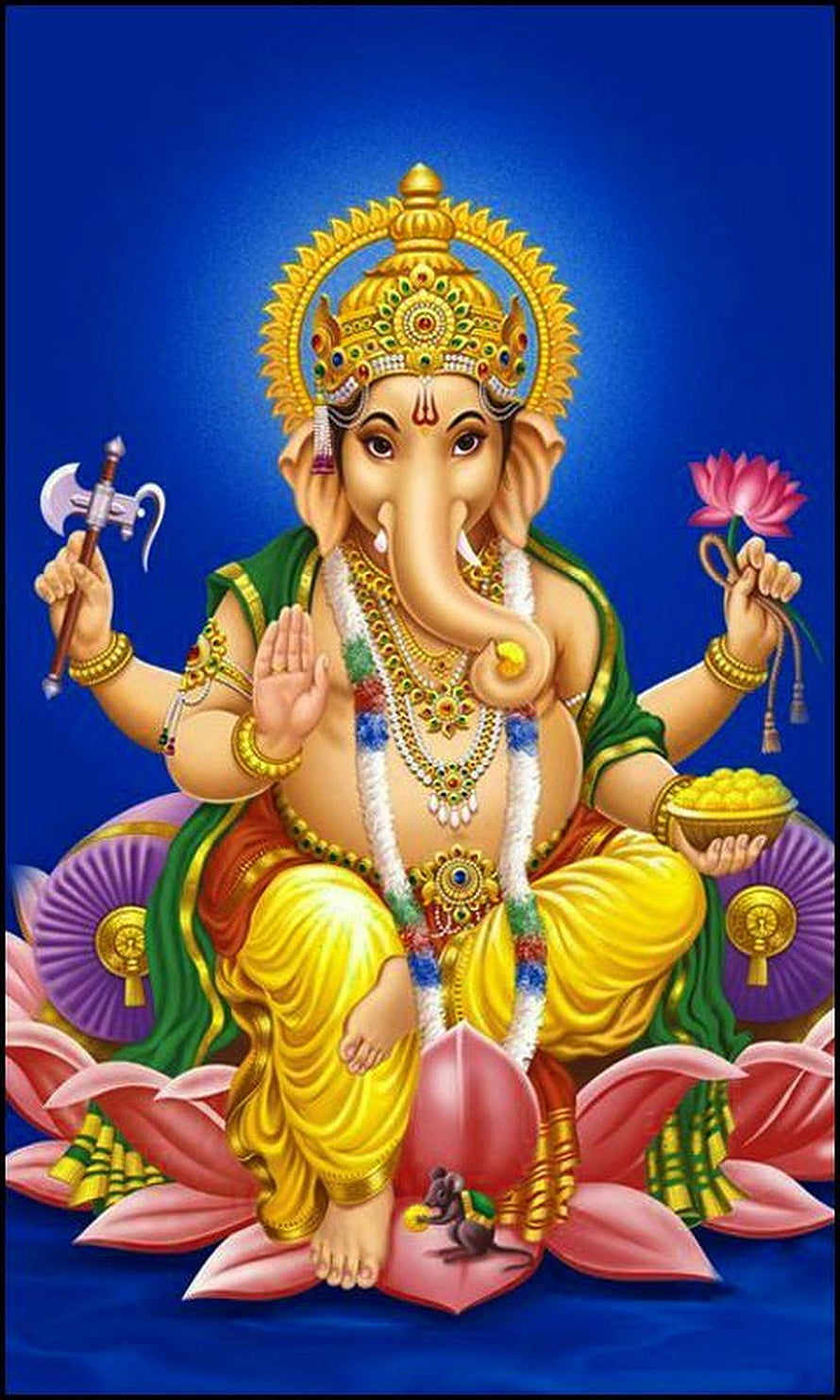 Lord Ganesha Sitting on Lotus with Mouse and Modak HD phone wallpaper