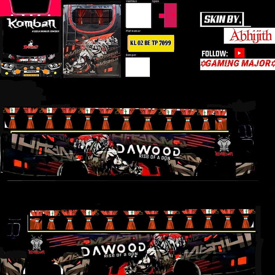 Dawood Rise of a Don bus wrap design featuring Kombat branding and red curtain motifs HD phone wallpaper