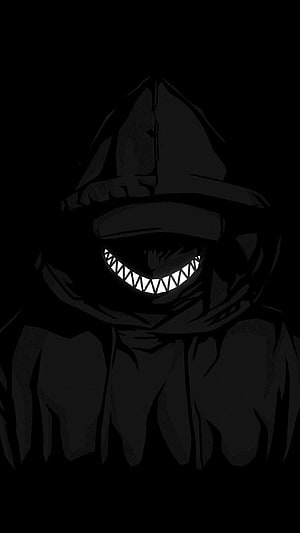 Dark Hooded Figure With Sharp Teeth Creepy Smile Horror Illustration HD phone wallpaper