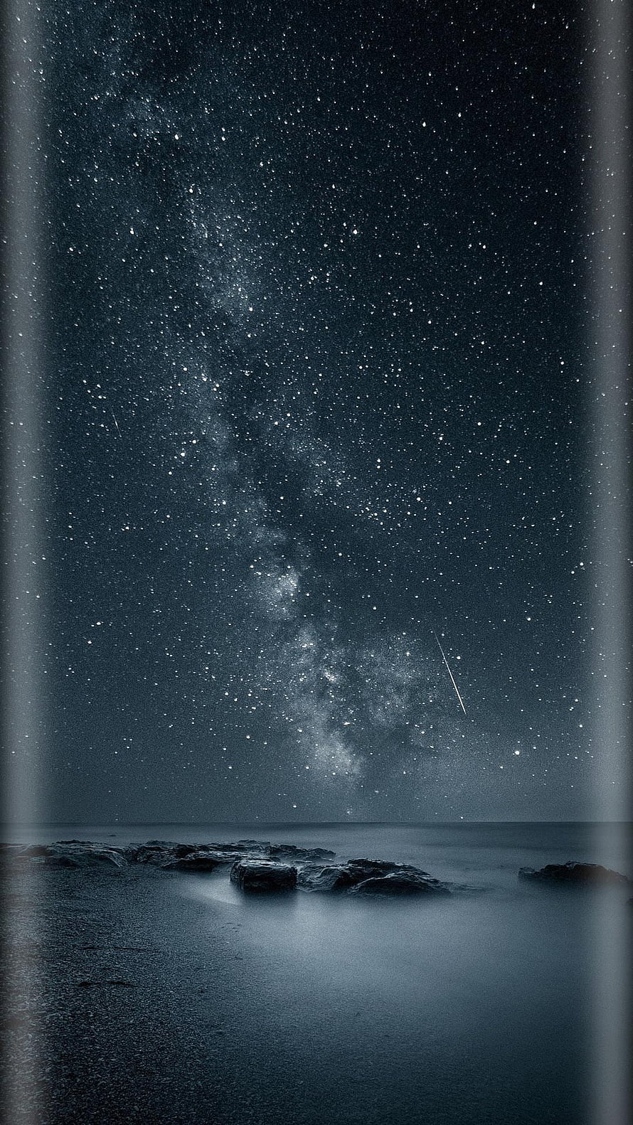 Starry Night Sky Over Ocean With Milky Way And Shooting Star HD phone wallpaper