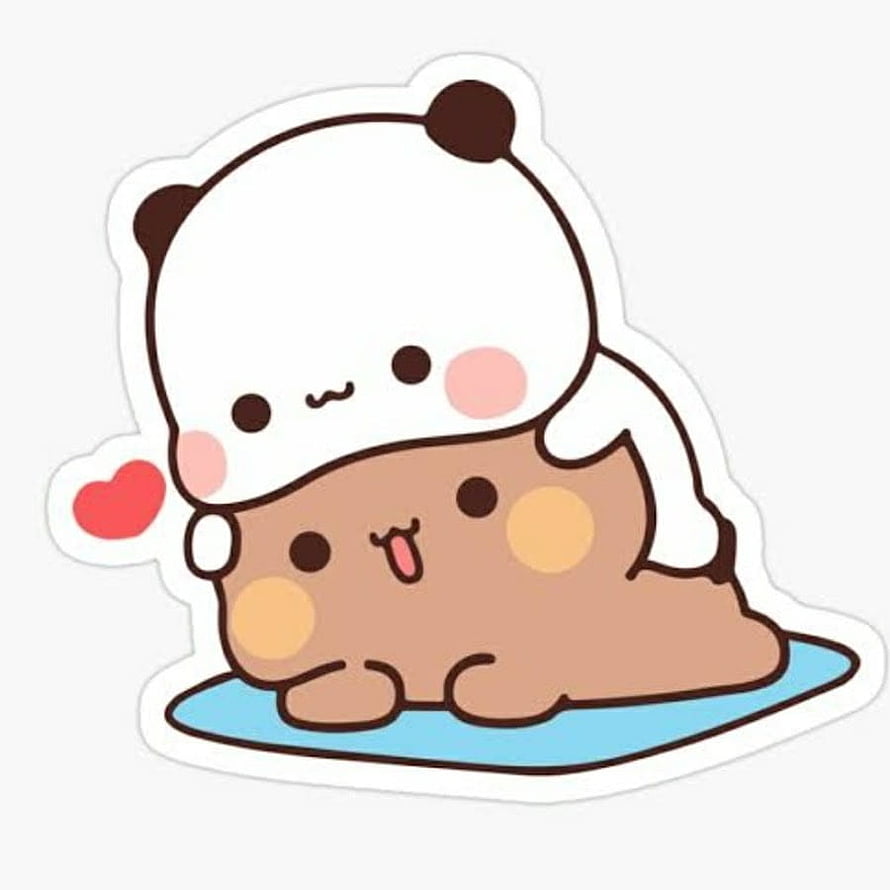 Cute cartoon panda hugging a brown animal character sticker illustration HD phone wallpaper