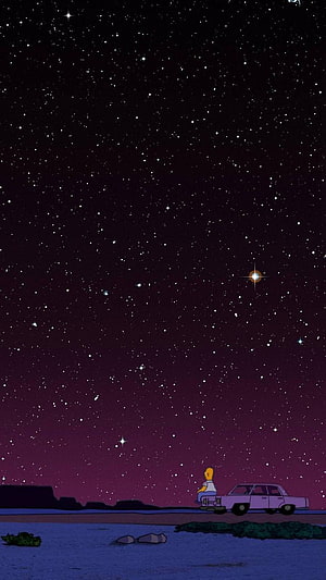 Homer Simpson Stargazing in a Desert Night Scene from The Simpsons HD phone wallpaper