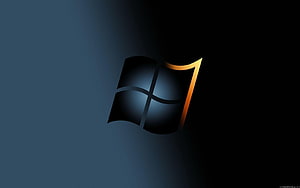 Windows 7 Logo with Golden Accent on Dark Blue Gradient Background HD wallpaper
