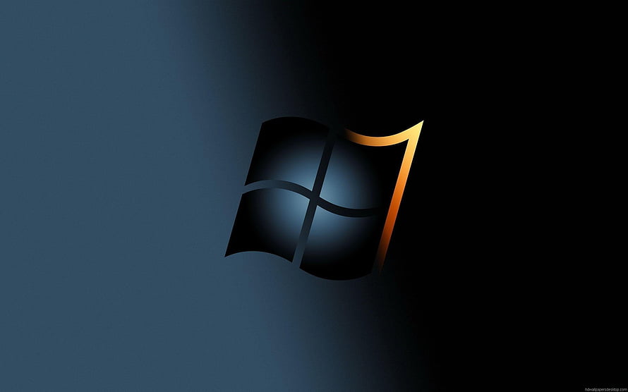 Windows 7 Logo with Golden Accent on Dark Blue Gradient Background HD wallpaper