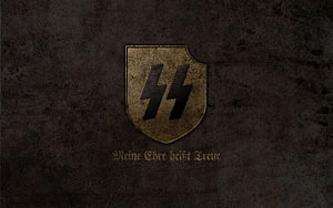Waffen SS Shield Emblem with German Motto on Dark Textured Background, Nazi, waffen ss HD wallpaper
