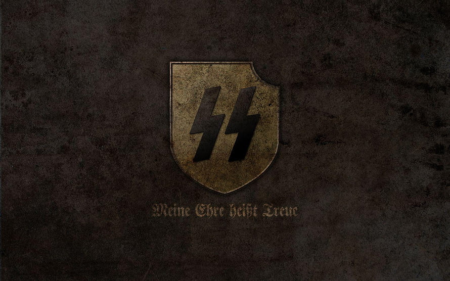 Waffen SS Shield Emblem with German Motto on Dark Textured Background, Nazi, waffen ss HD wallpaper