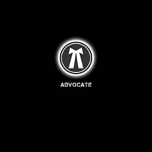 Advocate logo with glowing white circle and stylized arrow symbol on black background HD phone wallpaper