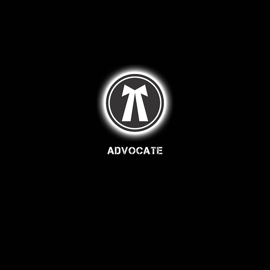 Advocate logo with glowing white circle and stylized arrow symbol on black background HD phone wallpaper