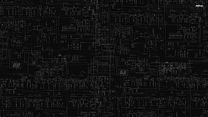 Dark Electronic Circuit Board Blueprint with Technical Schematics and Component Diagrams HD wallpaper