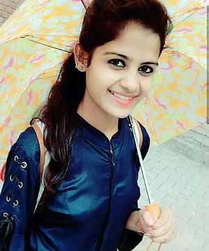 Smiling Young Woman Holding a Colorful Floral Umbrella in a Navy Blue Top, 70 Cute Girl DP For Whatsapp HD phone wallpaper