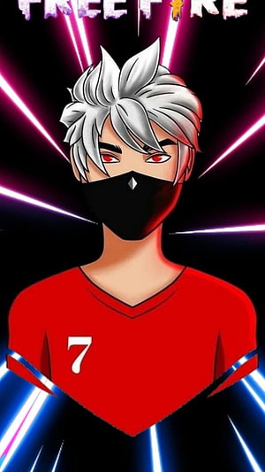 Free Fire Character With Silver Hair And Red Eyes Wearing A Red Jersey With Number 7 HD phone wallpaper