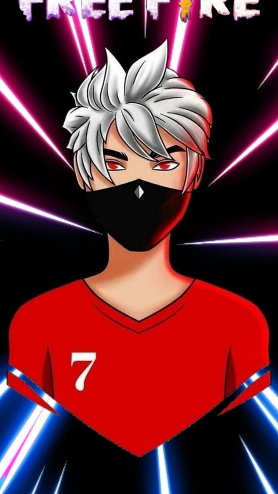 Free Fire Character With Silver Hair And Red Eyes Wearing A Red Jersey With Number 7 HD phone wallpaper