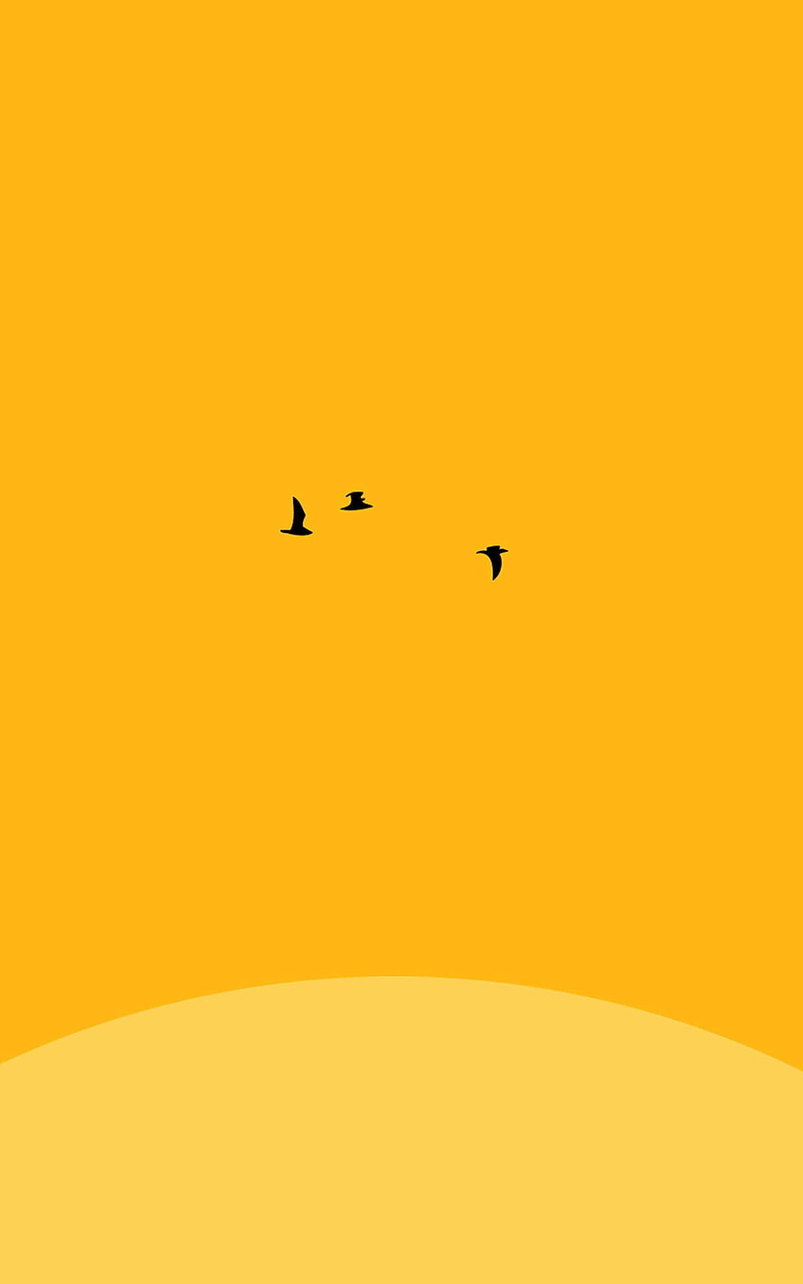 Minimalist Yellow Sky with Three Black Birds in Flight HD phone wallpaper