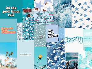 Blue Aesthetic Collage Wallpaper With Motivational Quotes And Ocean Patterns HD wallpaper