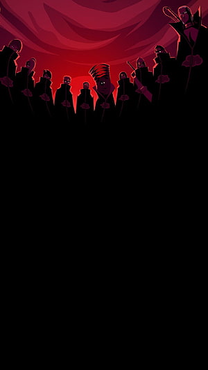 Akatsuki Members Silhouetted Against Crimson Sky in Dark Anime Style HD phone wallpaper