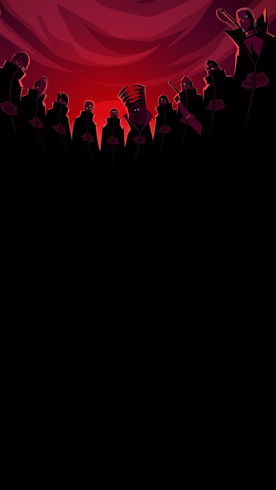 Akatsuki Members Silhouetted Against Crimson Sky in Dark Anime Style HD phone wallpaper