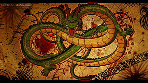 Green Oriental Dragon Illustration on Vintage Parchment Background HD wallpaper