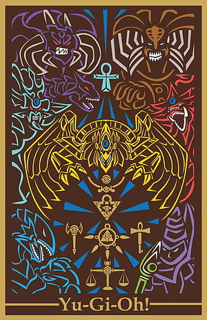 Yu-Gi-Oh! Exodia and Legendary Monster Lineup in Egyptian Style Illustration HD phone wallpaper