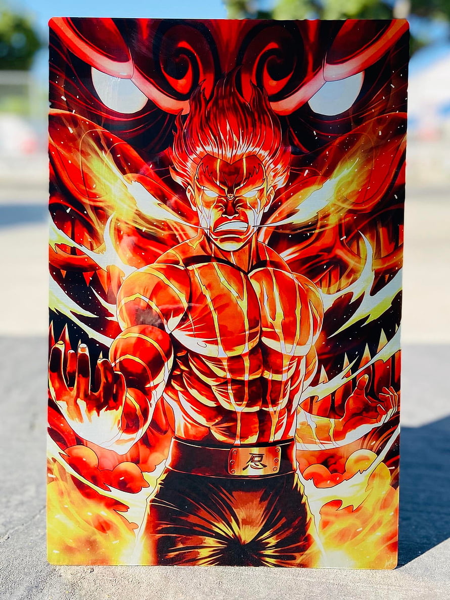 Might Guy Opening the Eighth Gate in Fiery Red Aura Naruto Fan Art HD phone wallpaper
