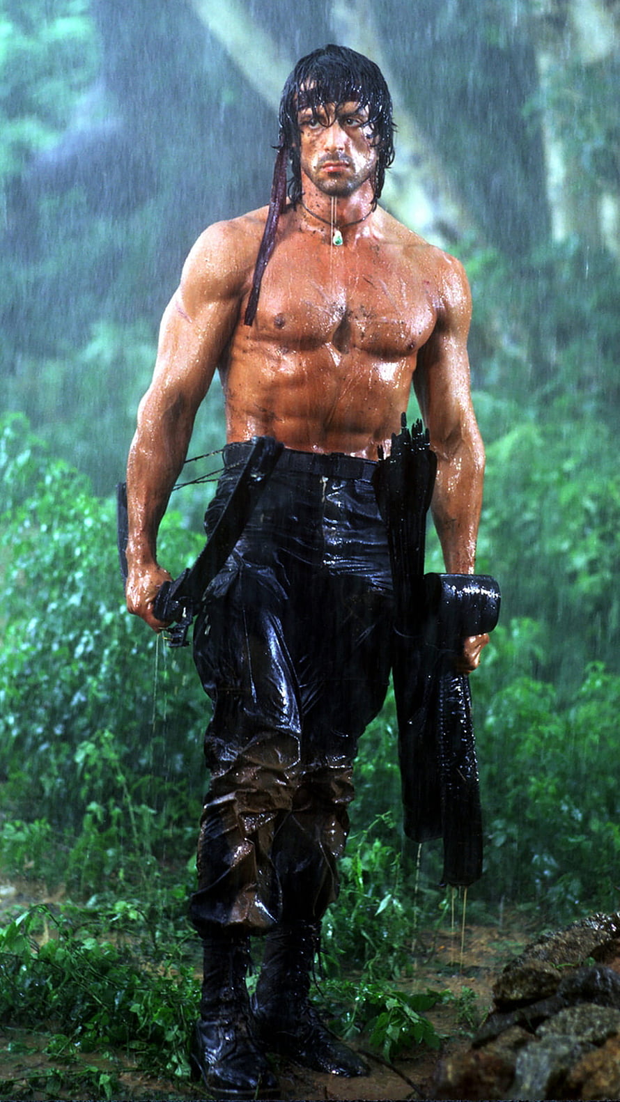 Sylvester Stallone as Rambo in the Rain with Bow and Arrows HD phone wallpaper
